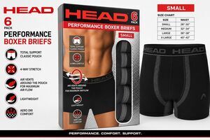 HEAD Mens Performance Boxer Briefs - 6-Pack Black Size Small